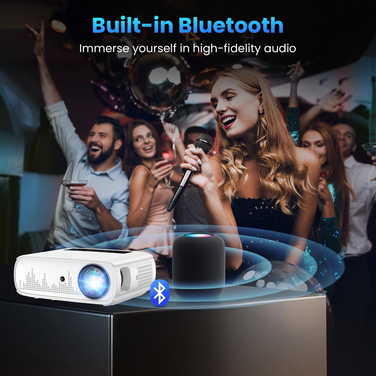 Groview 1080P WiFi Bluetooth Projector, 300'' Screen