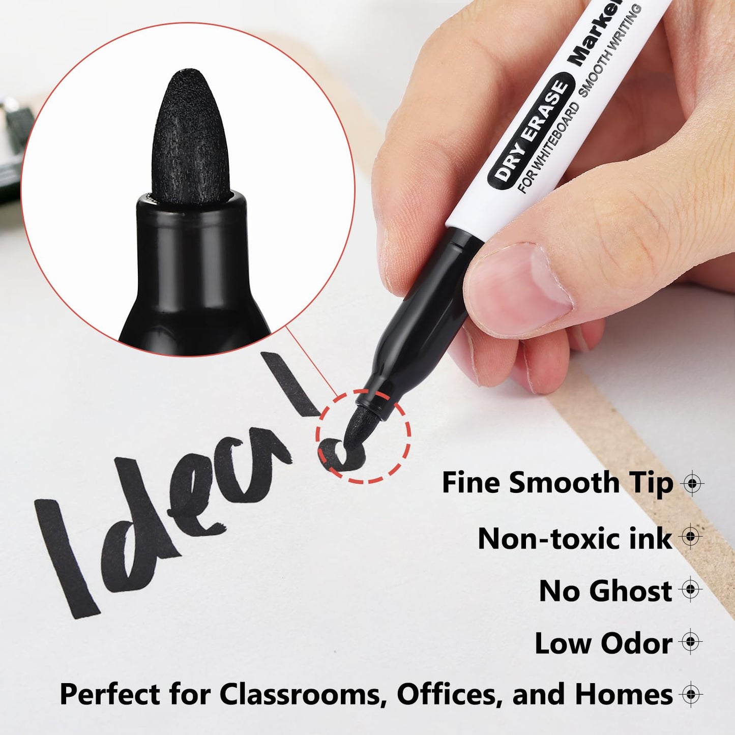 SFAIH Dry Erase Markers Fine Tip - 6 Pack Whiteboard Markers Dry Erase For Kids Adult Low Odor, Black Dry Erase Markers Fine Point For Home Classroom