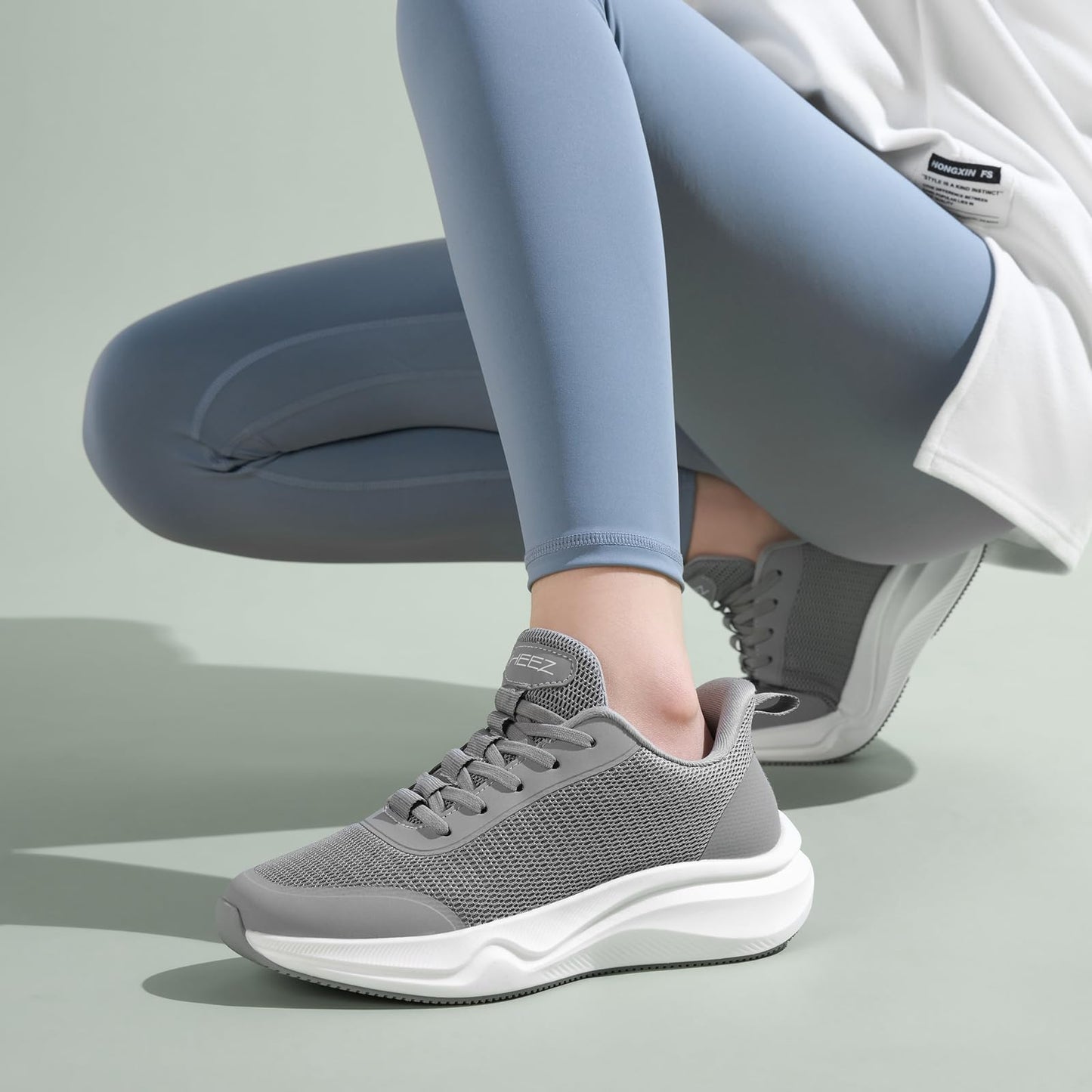 HEEZ Women's Walking Shoes Fashion Sneakers Slip On Shoes Platform Running Shoes Non Slip Tennis Shoes Comfortable Breathable Gym Shoes Size 7 Grey