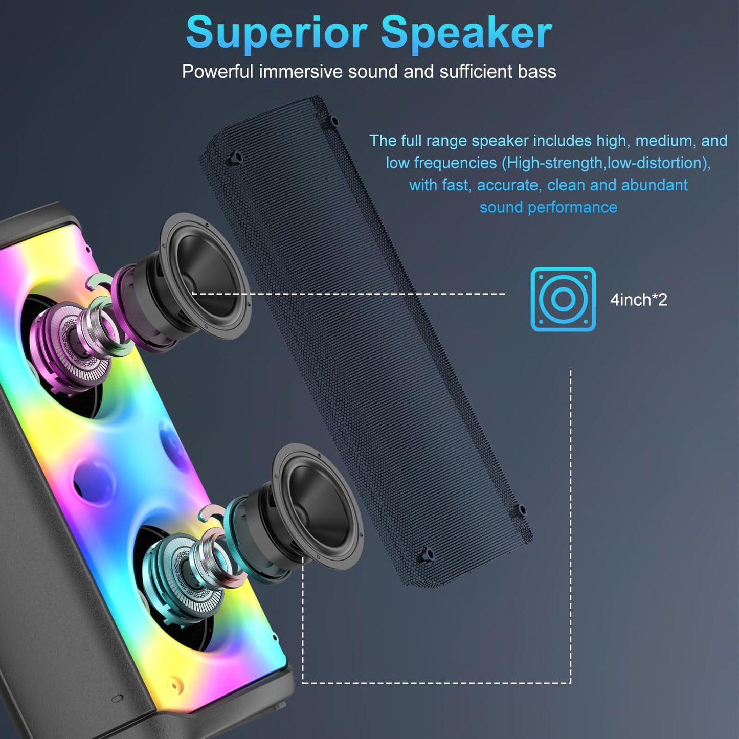 80W Portable Bluetooth Party Speaker with LED Lights