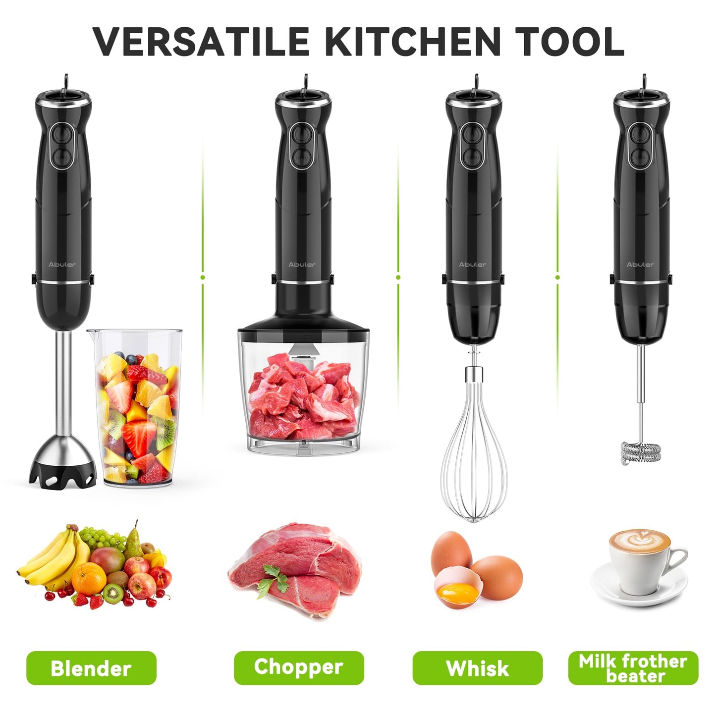 Immersion Blender Handheld, 1000W Scratch Resistant Hand Blender, Abuler 5 in 1 Emulsifier Blender Mixer, BPA-Free 12 Speed Stick Blender, Beaker, Chopper, Whisk, Frother, for Soup, Sauce (Black)