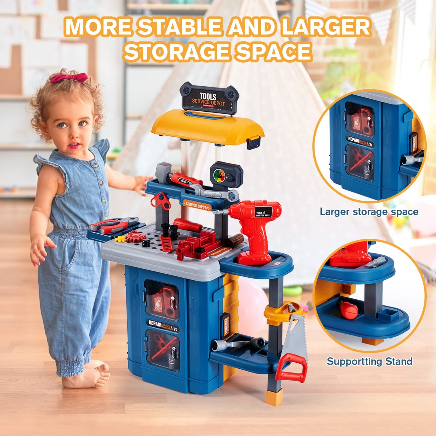 GEIYATOI Kids Toy Tool Bench Set, Toddler Workbench with Electric Drill and Realistic Tools Toy for 3 4 5 6 Years Old Boys Girls, Construction Workshop Gifts for Christmas Birthday Party New Year