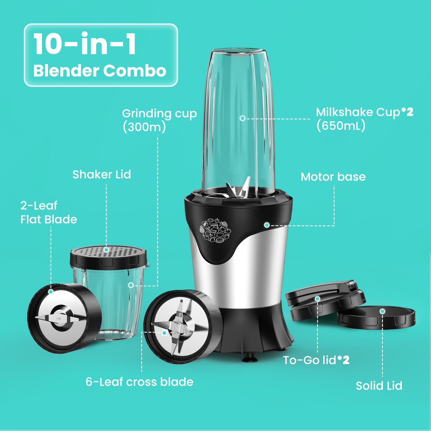 SUAVO 1100W Portable Blender with To-Go Cups