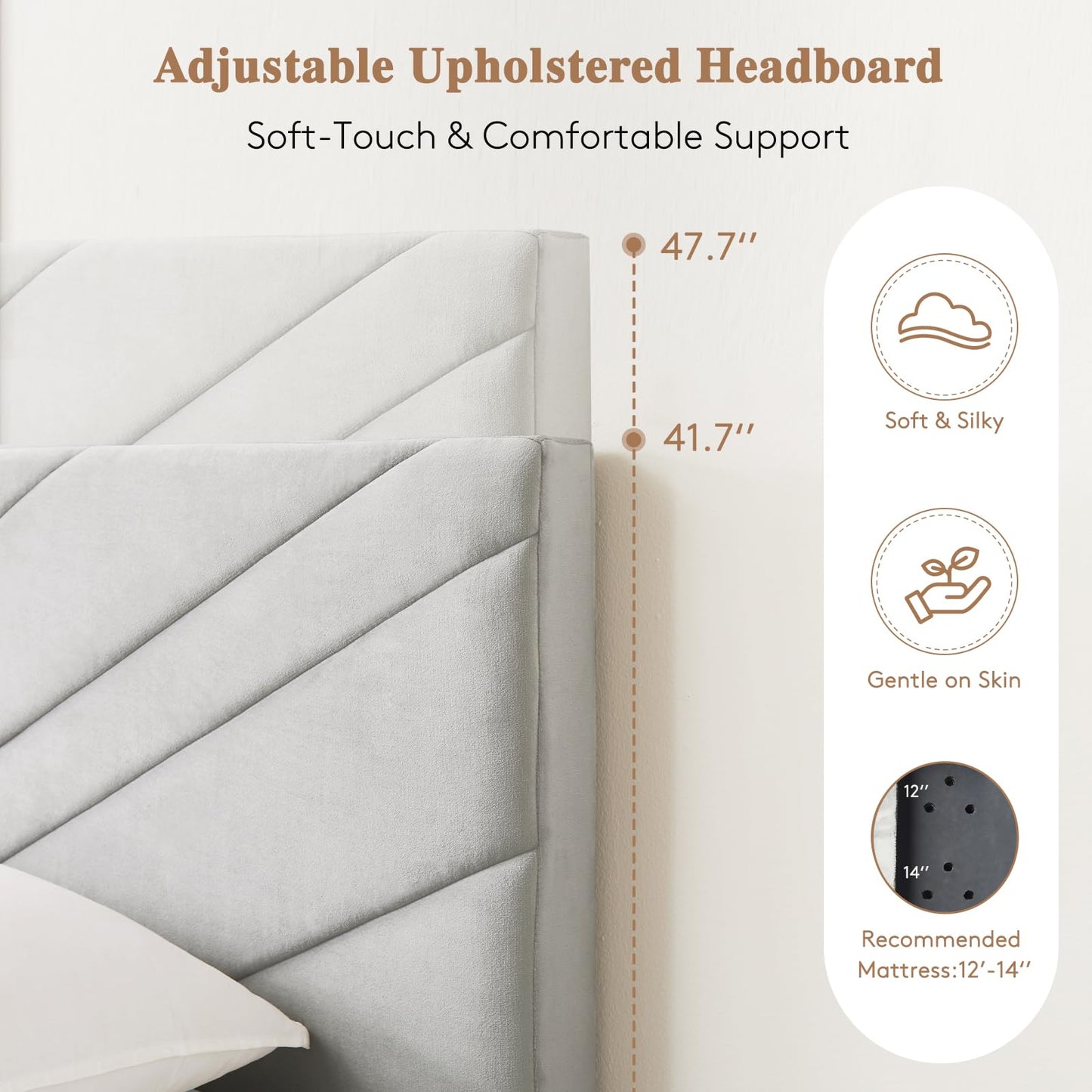 Full Size Bed Frame with Adjustable Headboard