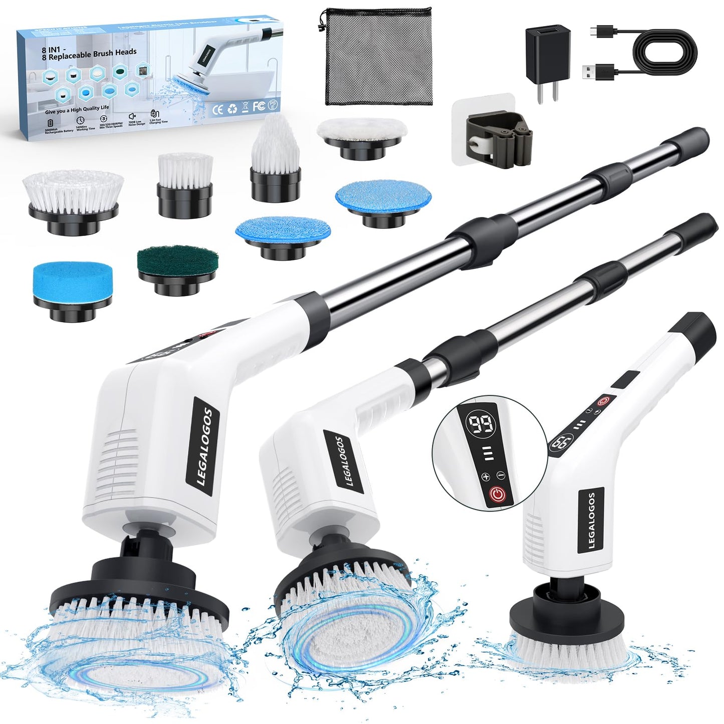 Electric Spin Scrubber with 8 Replaceable Brush Heads