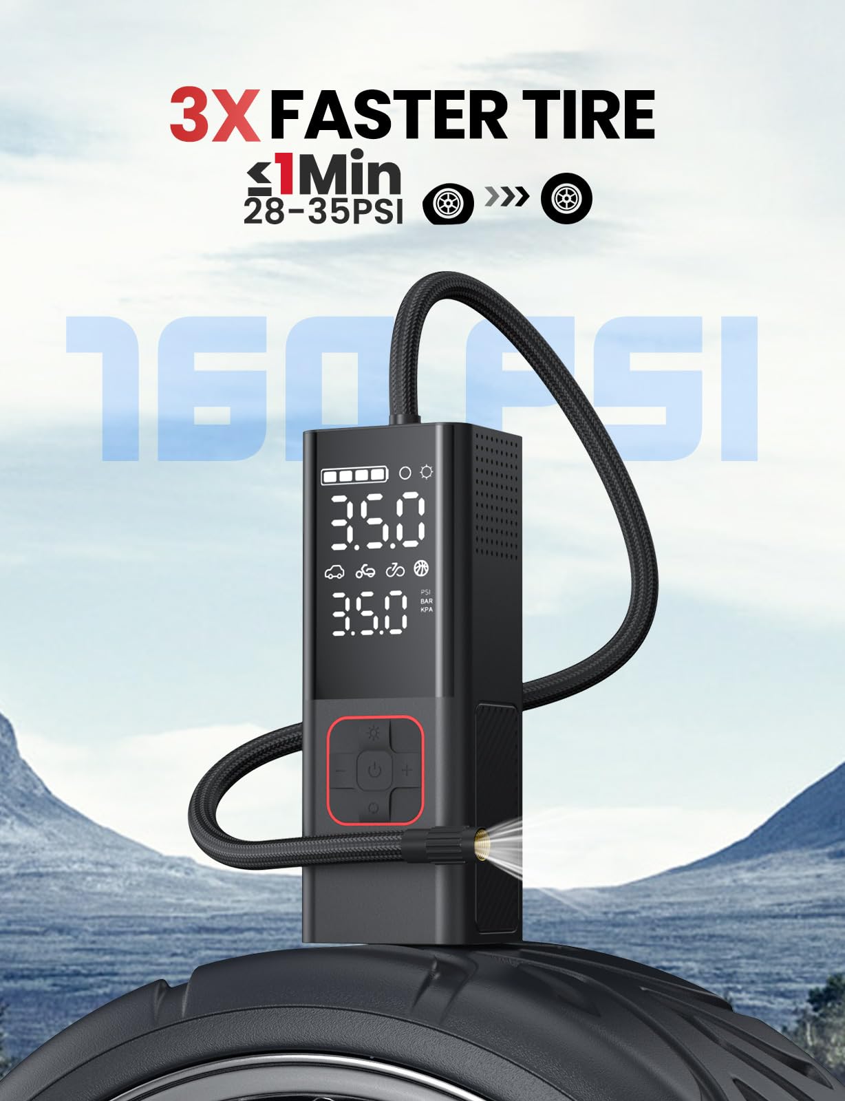 Tire Inflator Portable Air Compressor, 3X Faster Inflation, 160PSI Portable Air Pump for Car Tires with 20000mAh Battery, Suitable for Car, Motorcycle, Bike, Ball(Storage box)