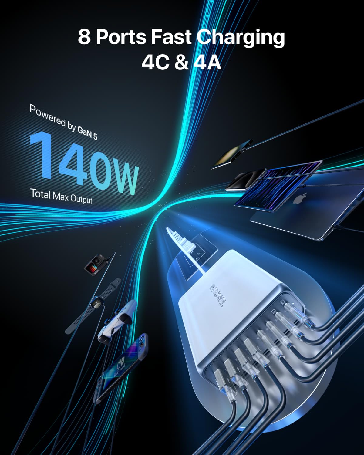 140W 8-Port USB C Charger by Intoval