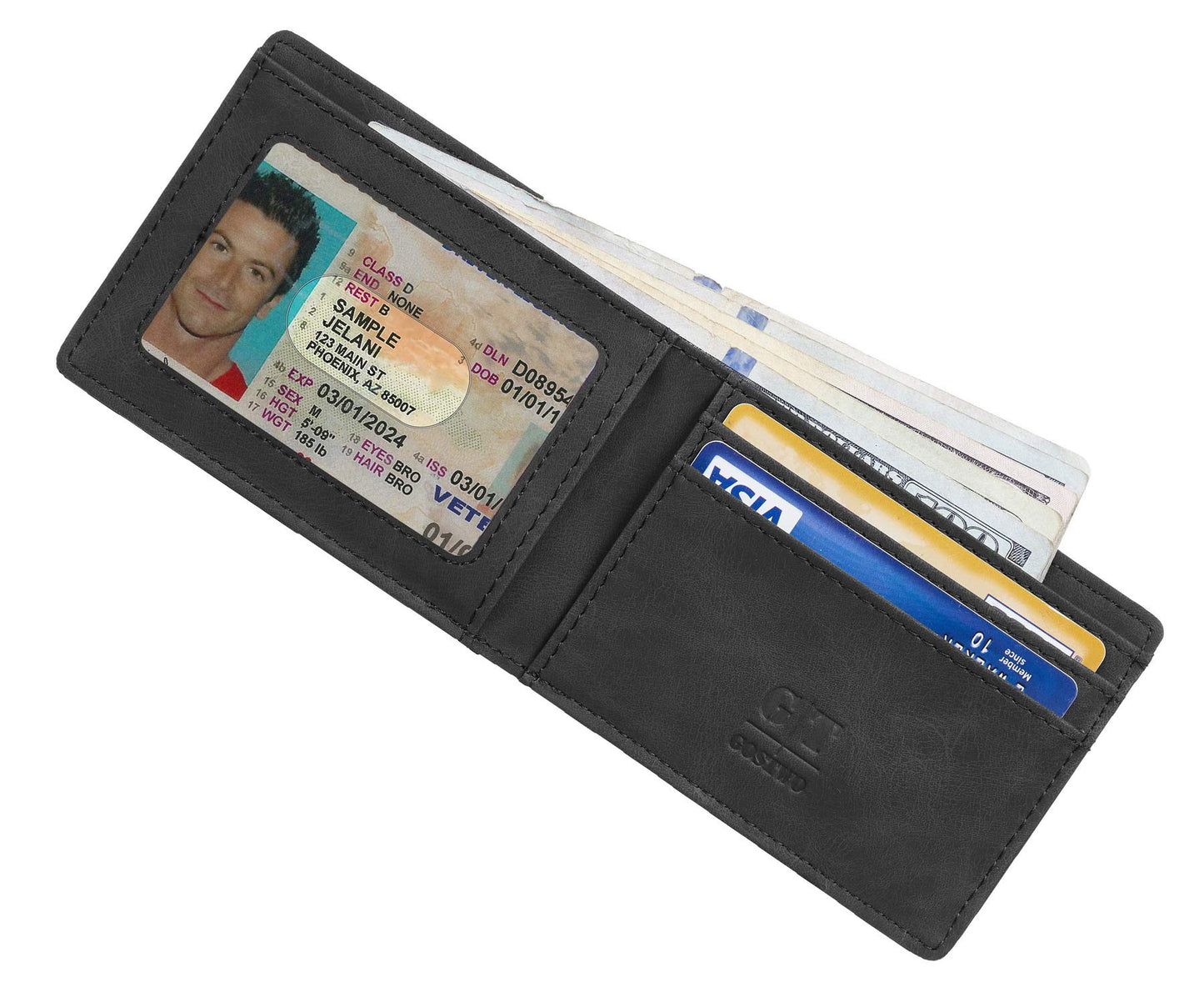 Gostwo Mens Slim Minimalist Front Pocket Wallet Genuine Leather ID Window Card Case RFID Blocking (Black Vintage)