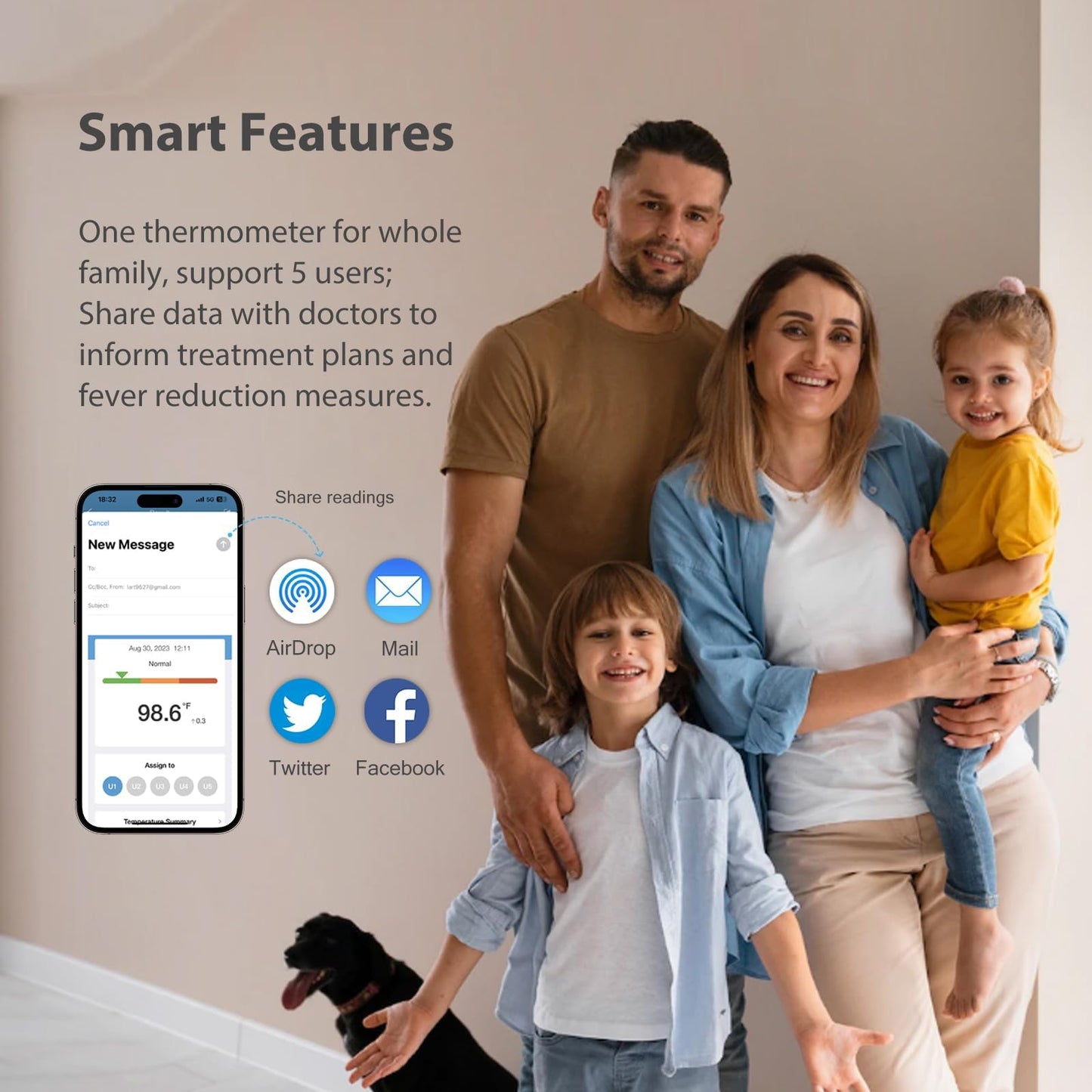 iHealth Smart Bluetooth Thermometer for Adults and Kids - Wireless No-Touch Digital Thermometer for Forehead - 3 Ultra-Sensitive Sensors, Large LED Digits, Vibration Mode - for Home Use, PT3SBT