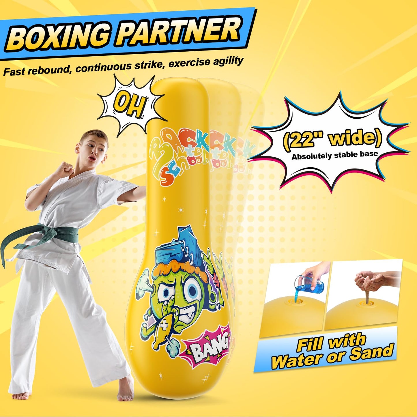 Inflatable Punching Bag for Kids 3-12 Years