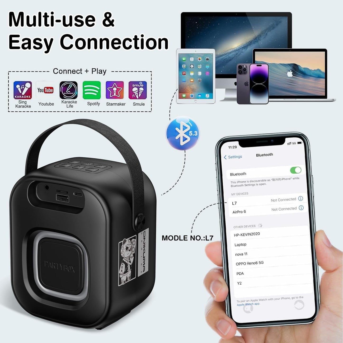 Mini Karaoke Machine with Wireless Microphones