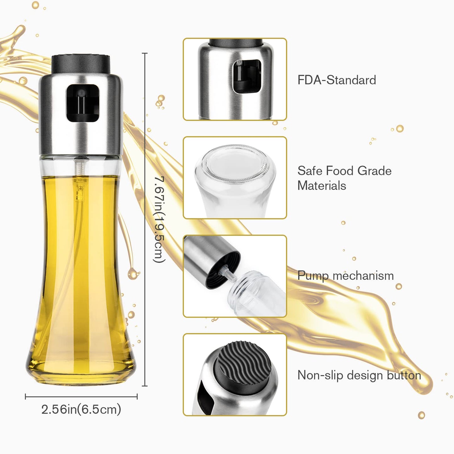 mafiti Oil Dispenser Bottle 180ml/6Oz Olive Oil Dispenser Sprayer for Cooking Air fryer BBQ Grilling Salad Baking Kitchen Gadgets Accessories