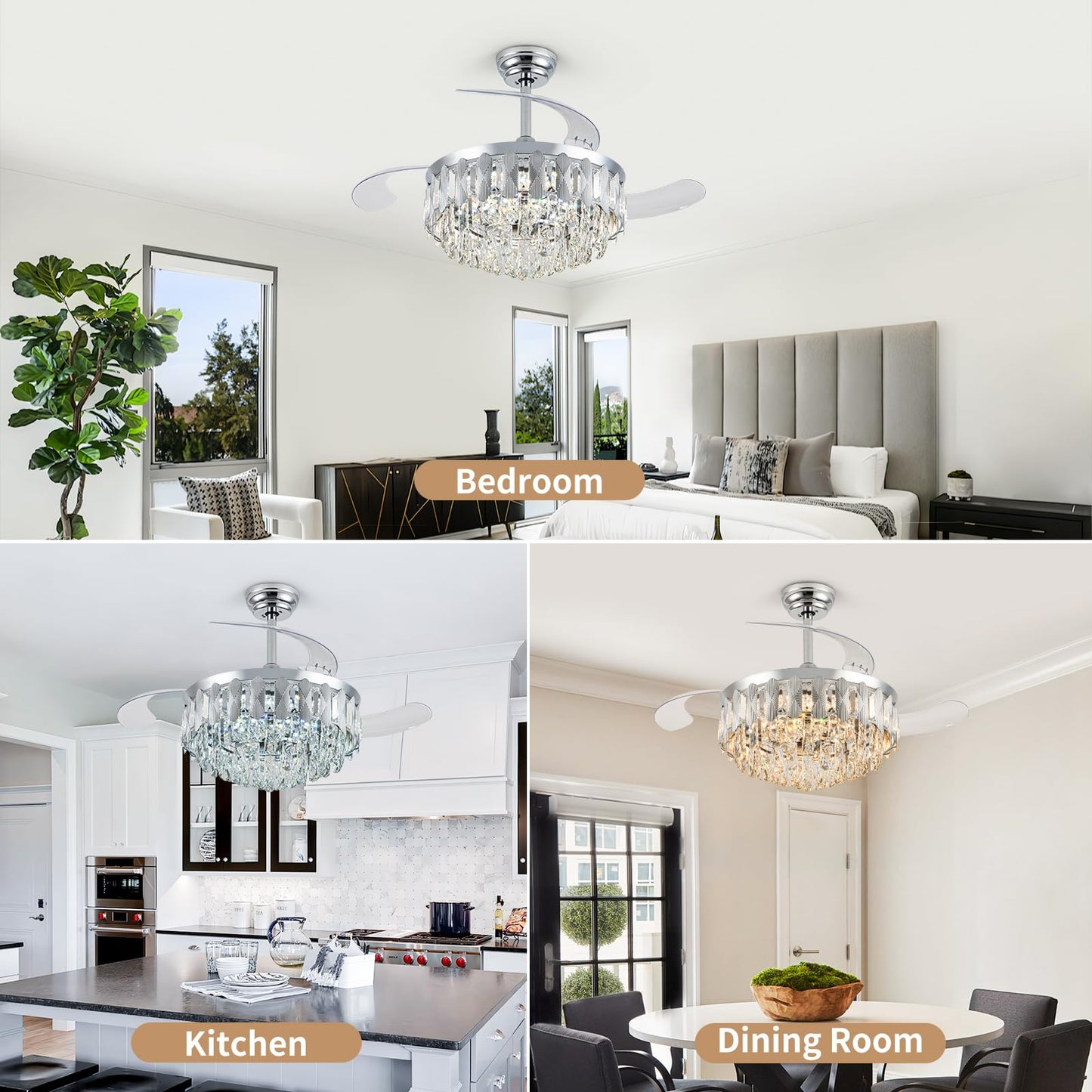 36in Retractable Ceiling Fan with Light