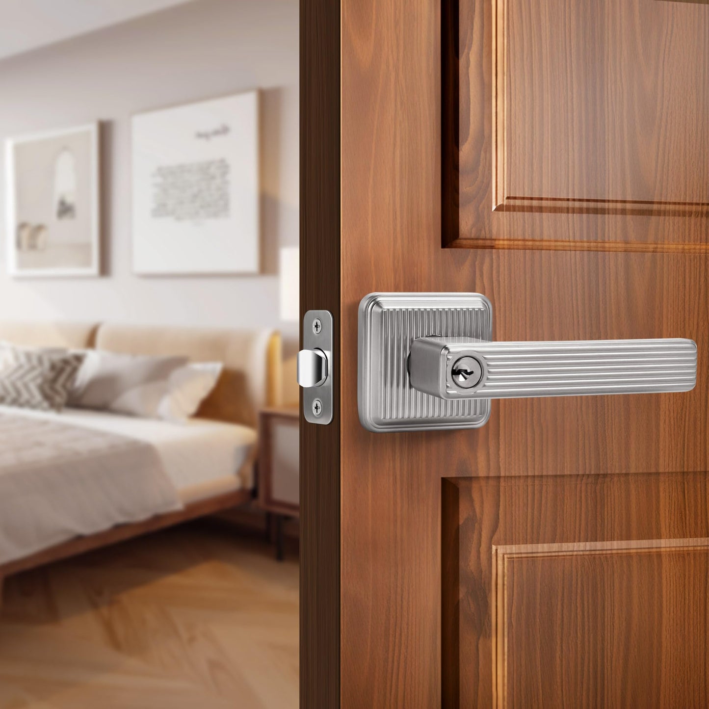 Heavy Duty Keyed Entry Door Handle - Satin Nickel