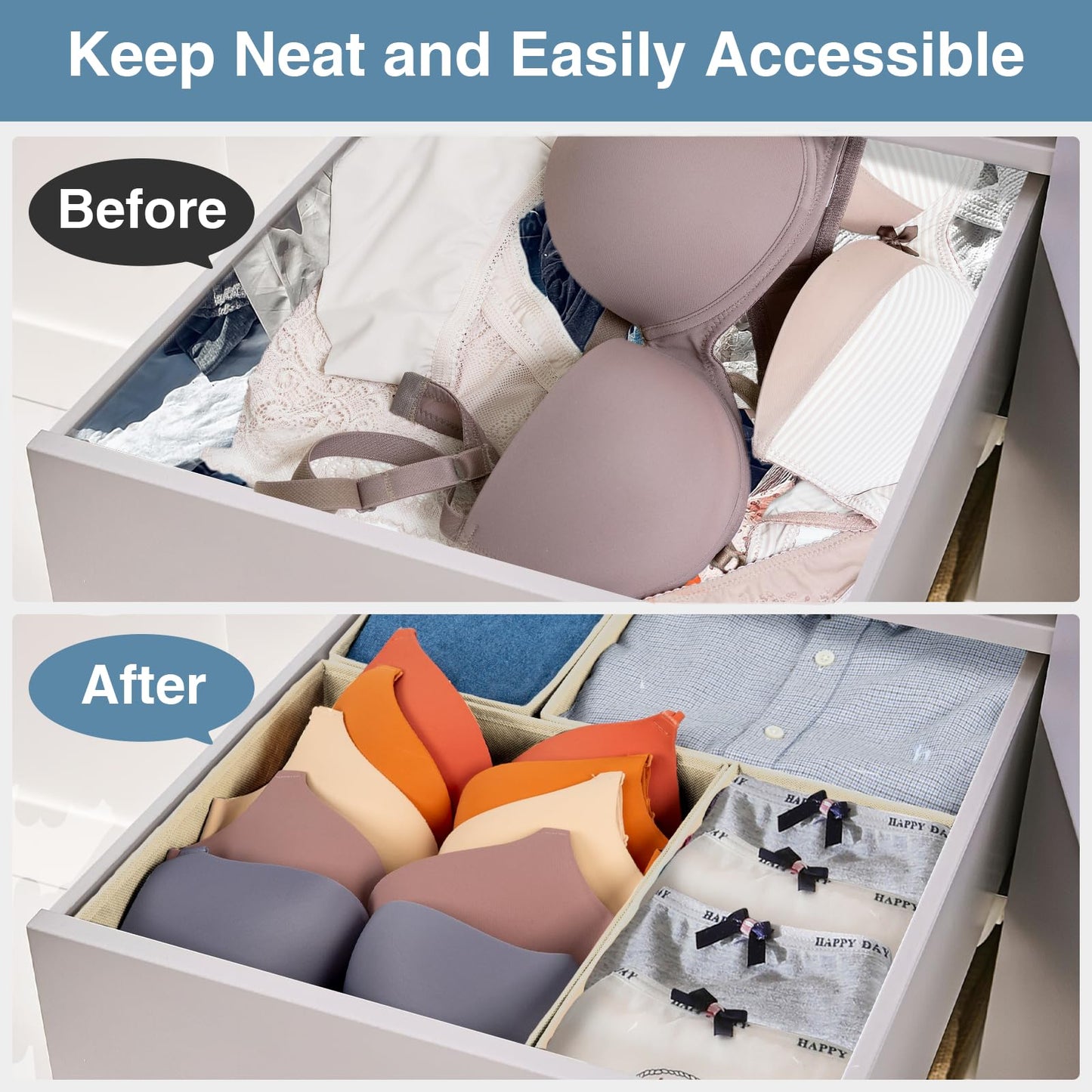 24 Pack Drawer Organizers for Clothes and Accessories