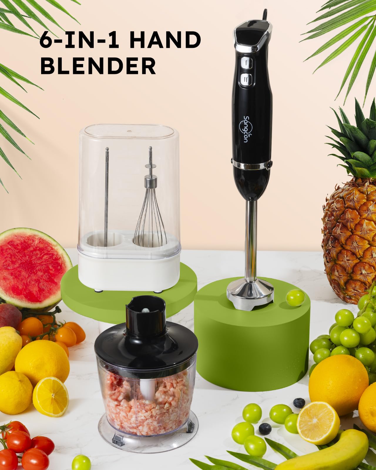 6-in-1 Immersion Blender with Chopper & Whisk