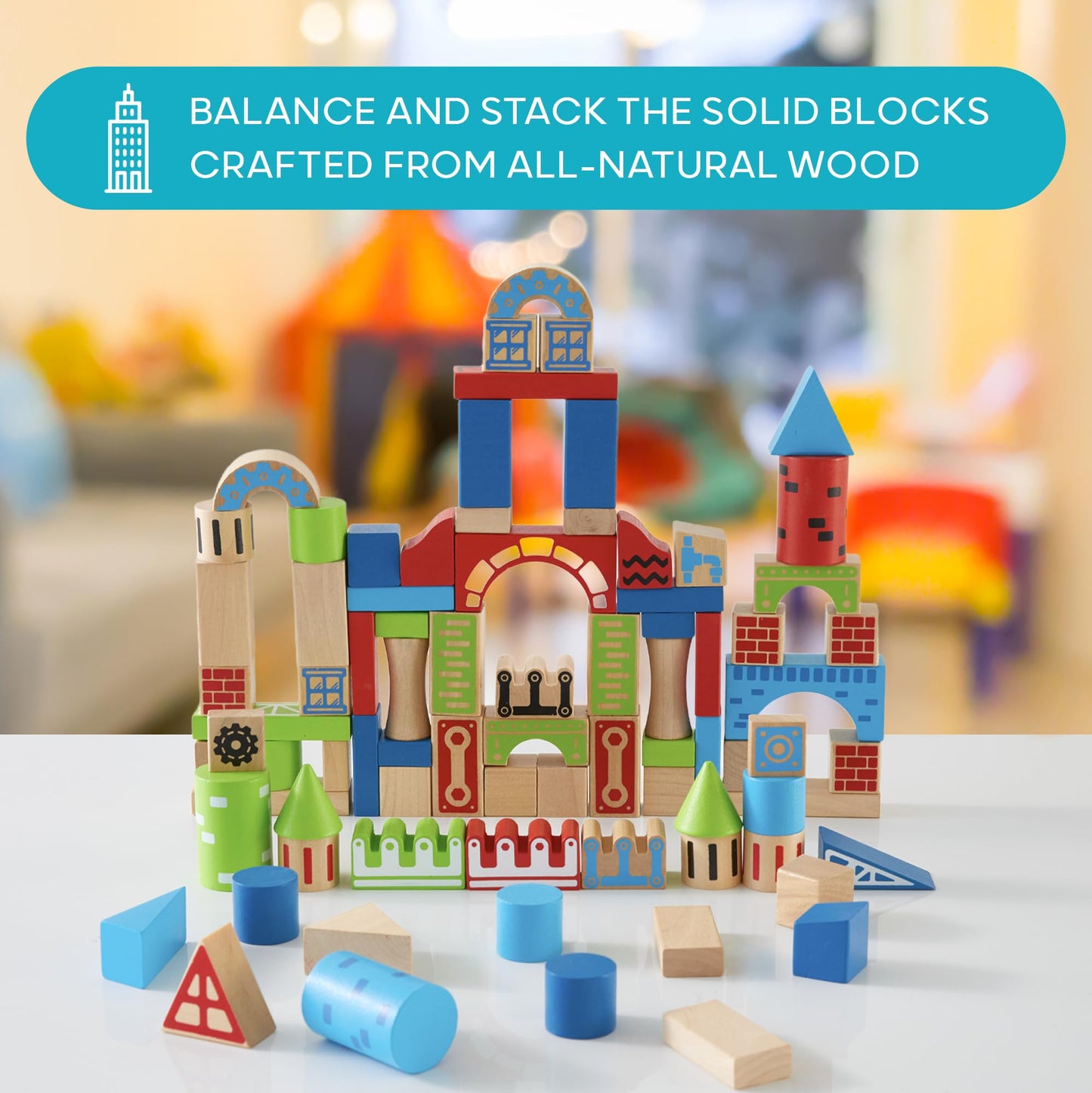 Discovery Kids 80-Piece Wooden Building Blocks Set