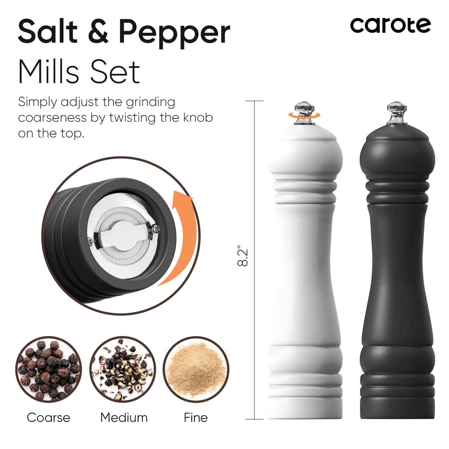 CAROTE Salt and Pepper Grinder Set, Adjustable Coarseness