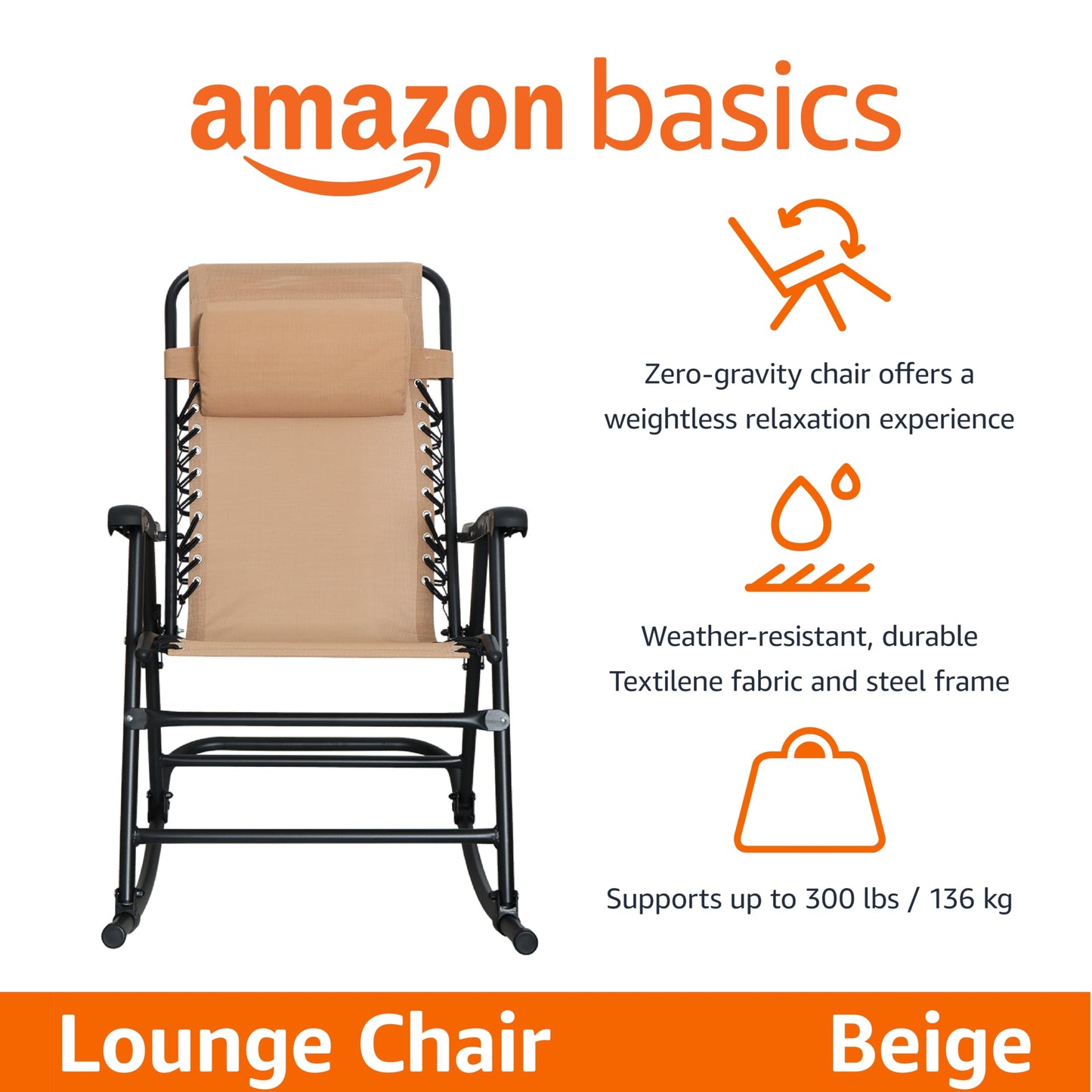 Folding Reclining Lounge Rocking Chair by Amazon Basics
