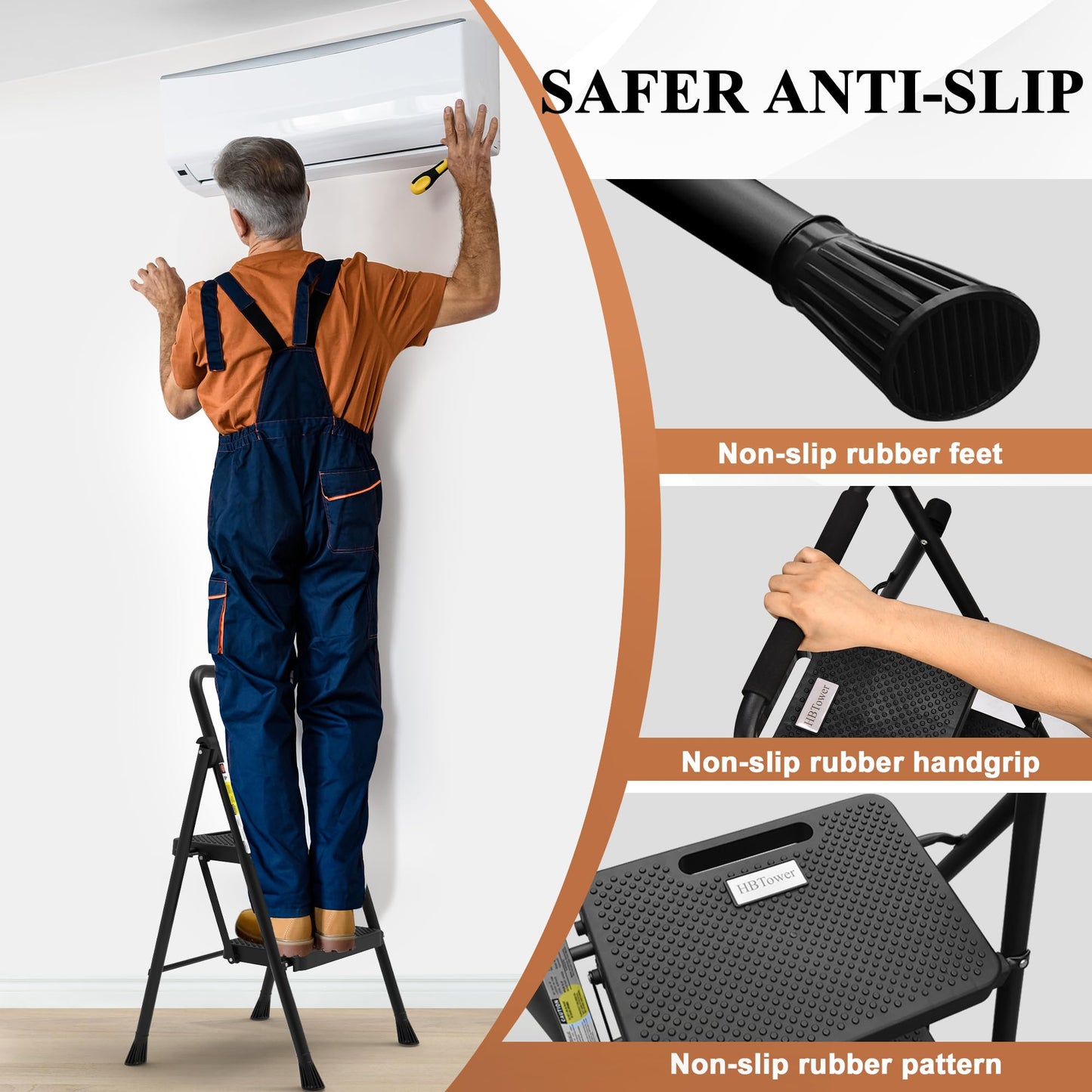 HBTower Folding Step Ladder with Anti-Slip Pedal