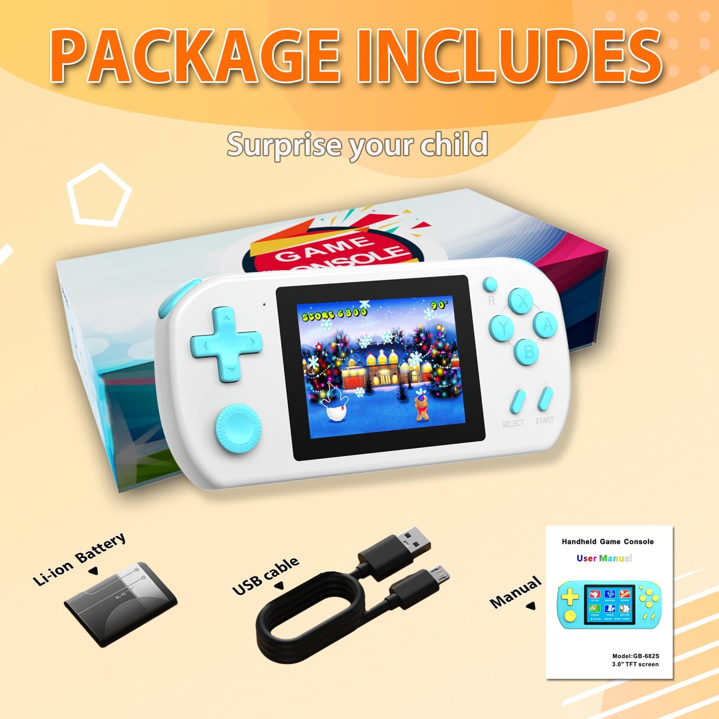 Beico Handheld Games for Kids Adults with Built in 268 Classic Retro Video Games,3.0'' Color Screen Rechargeable Portable Arcade Gaming Player,Boys Girls Travel Electronics Toys Birthday Gift (White)