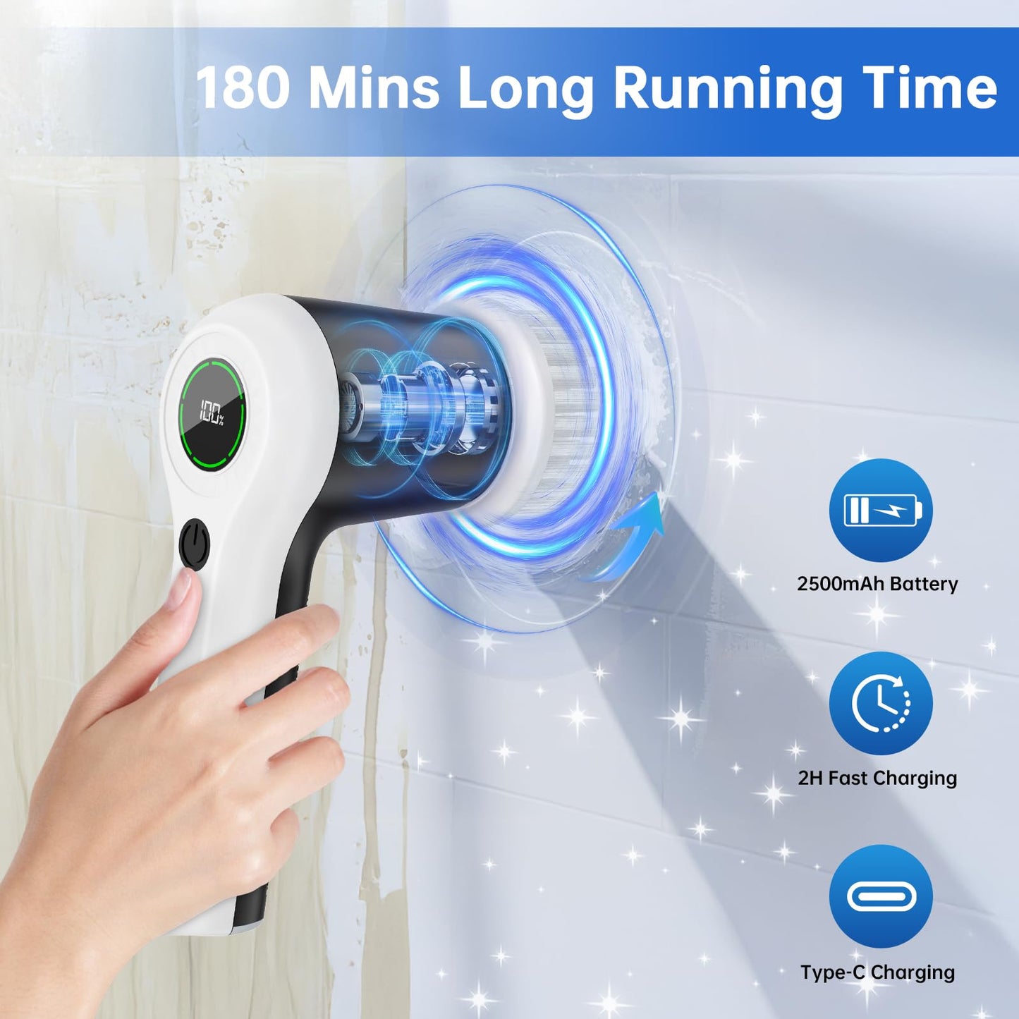 Cordless Electric Spin Scrubber with 6 Heads