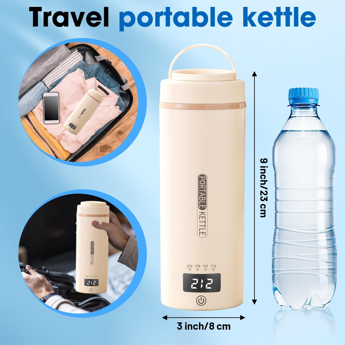 Car Kettle Water Boiler 12V - Travel Kettle Portable Electric Kettle 500ml, 4 Adjustable Temperature for Coffee Tea Heater, 316 Stainless Steel (Cream)