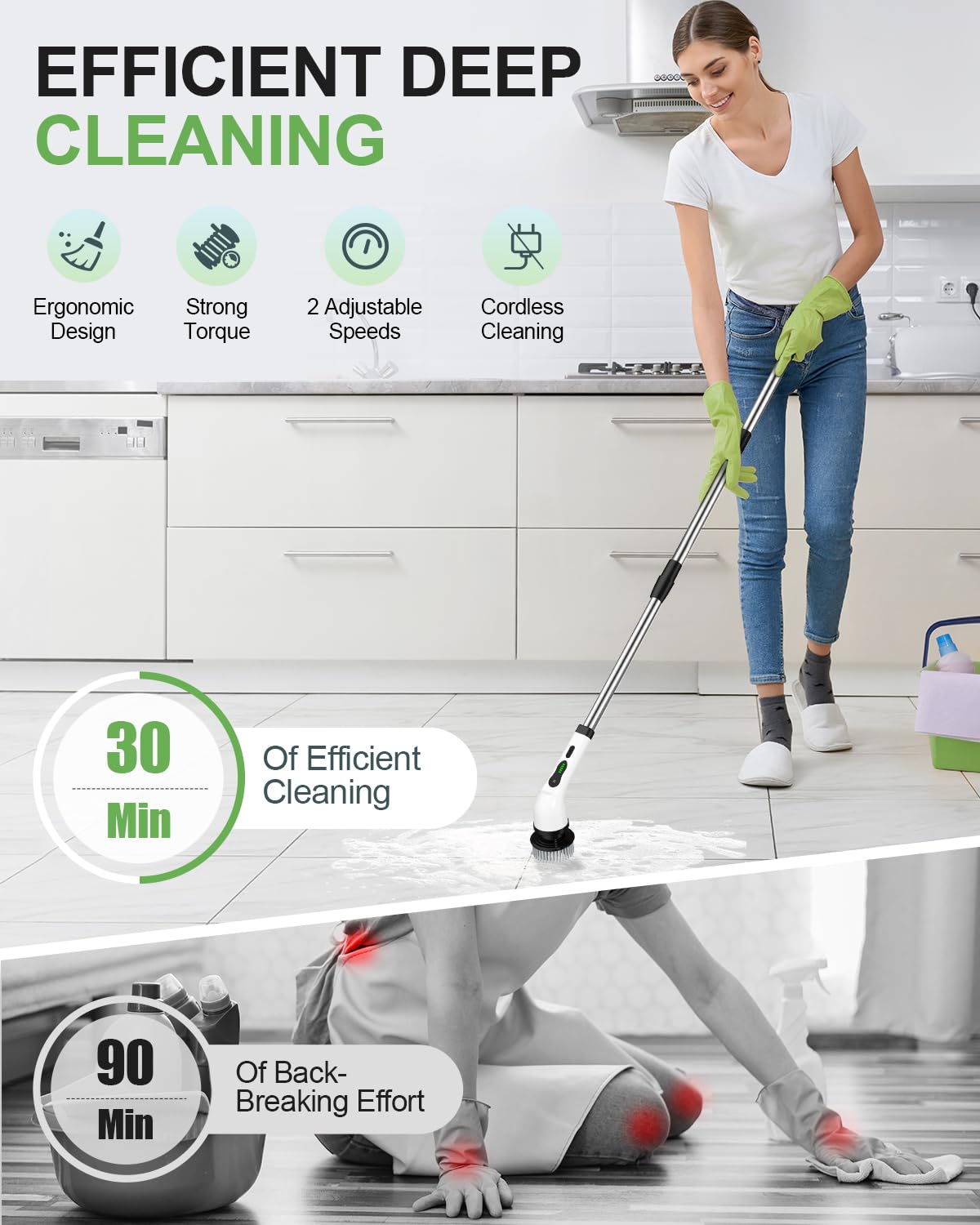 Cordless Electric Spin Scrubber with 9 Brush Heads