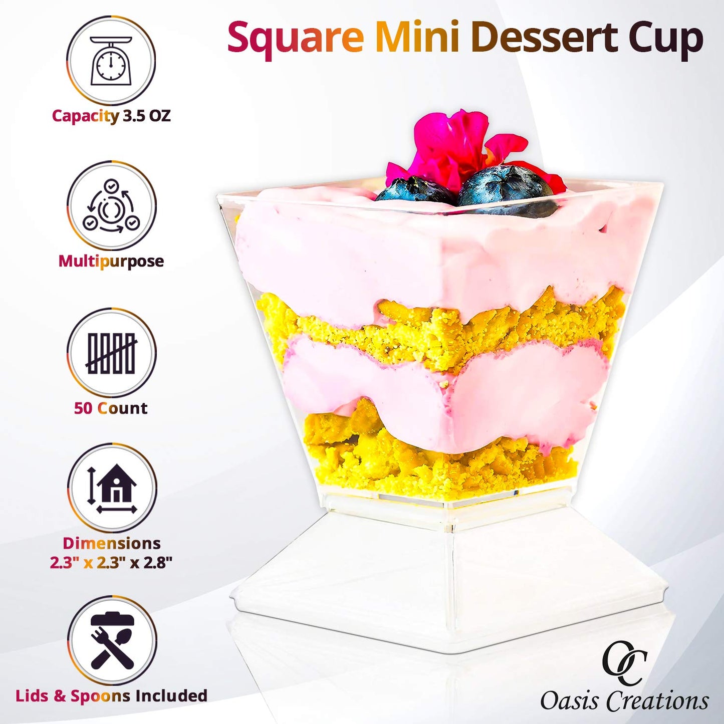 50 Pack Mini Dessert Cups with Lids & Spoons