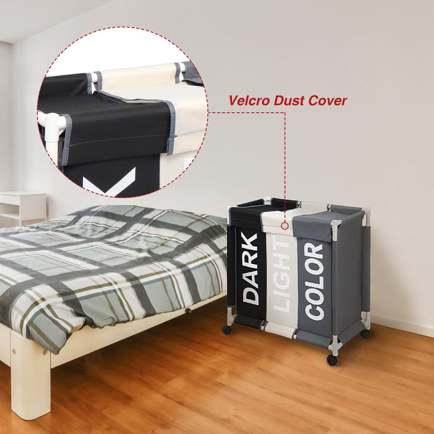 3-Section Laundry Hamper with Rolling Wheels