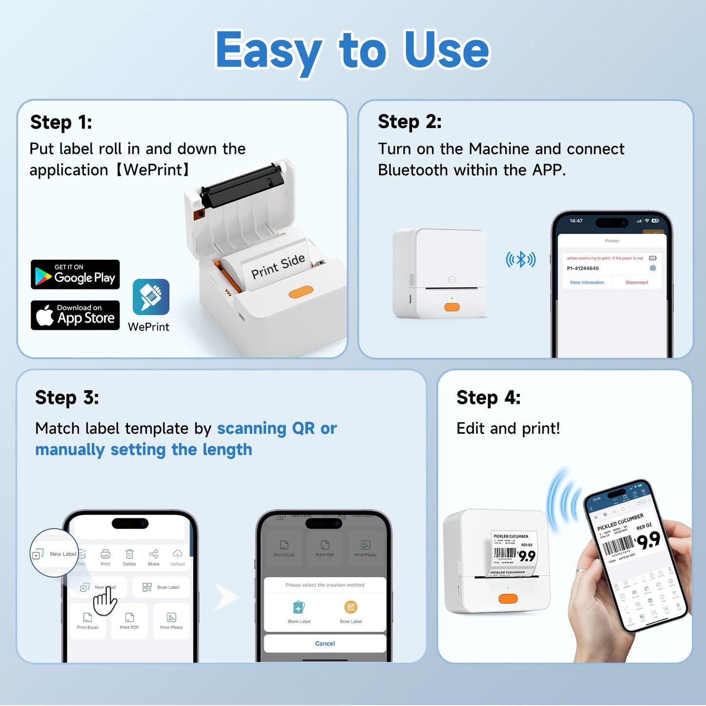 DETONGER Label Maker Machine with Tape P1 2 Inch Thermal Printer Portable Bluetooth Shipping Label Printer Sticker Maker Labeling Machine Home Office School Business Use Rechargeable White