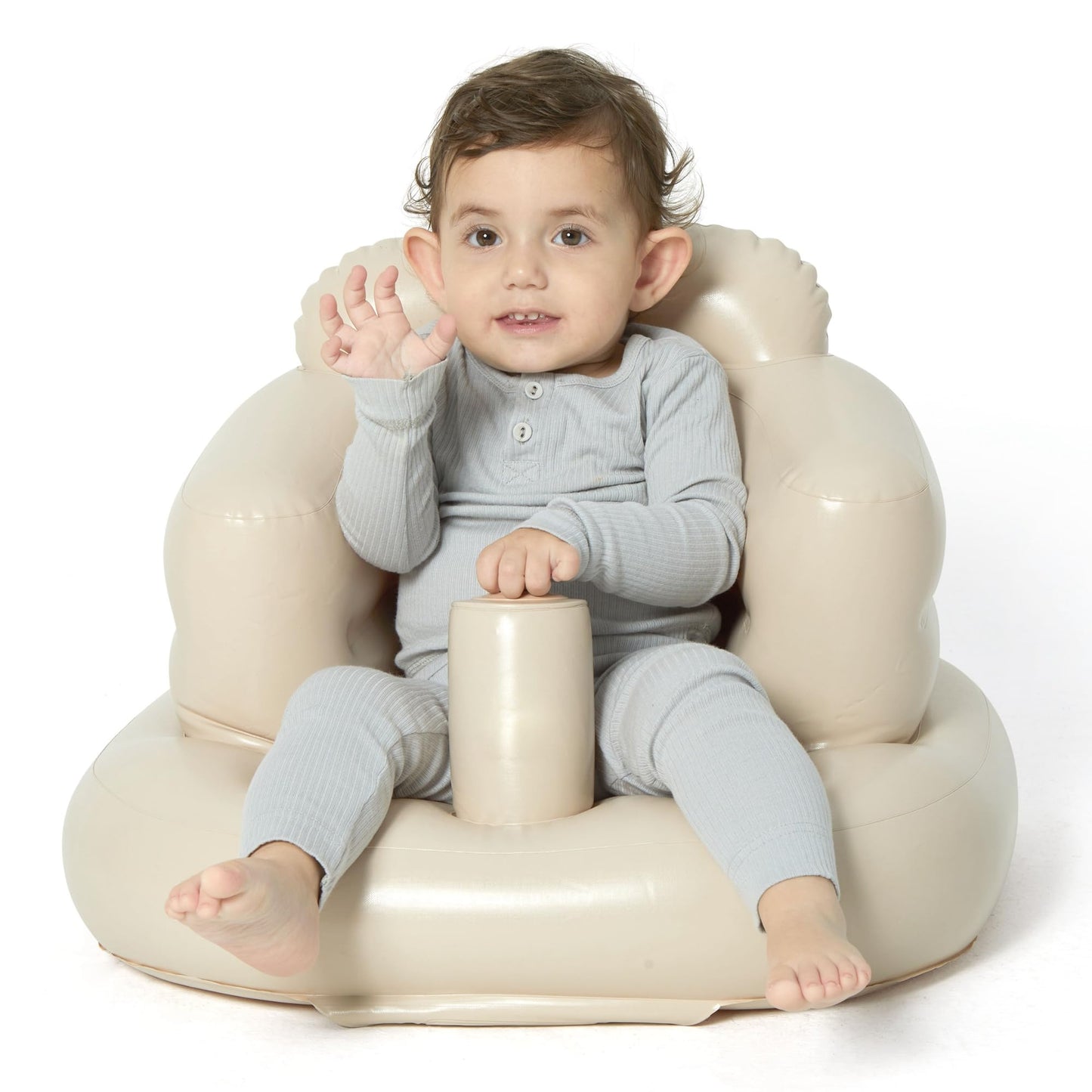 MINK Inflatable Baby Seat with Built-in Pump – Floor Seat for Infants 3 Months & Up, Blow Up Baby Chair,Ideal for Sitting Up and Learning to Play (Khaki)