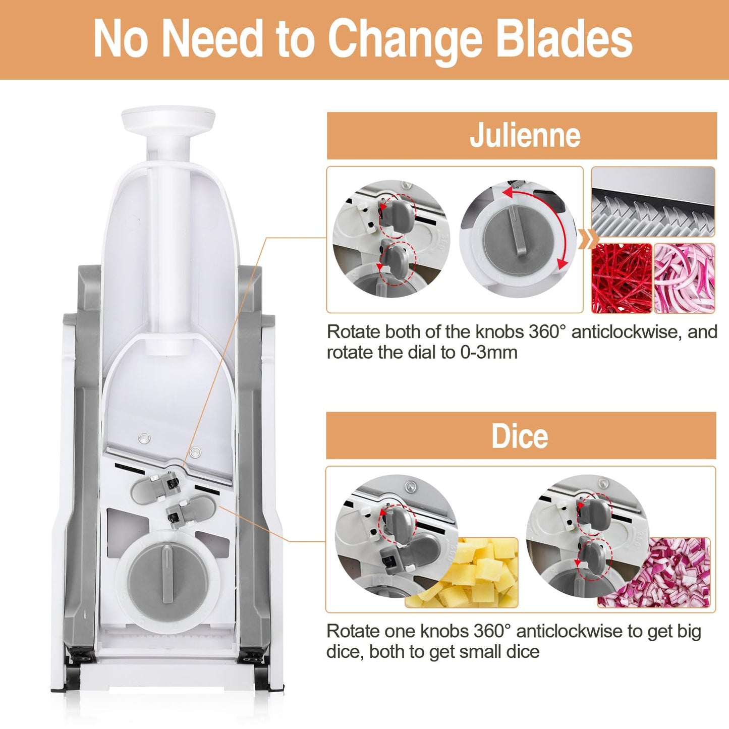 Masthome Safe Mandoline Slicer for Kitchen,Multifunctional Vegetable Slicer,Professional Kitchen Mandolin,Thickness Adjustable Vegetable Chopper with Container for Kitchen Chef Meal Prep (Gray)
