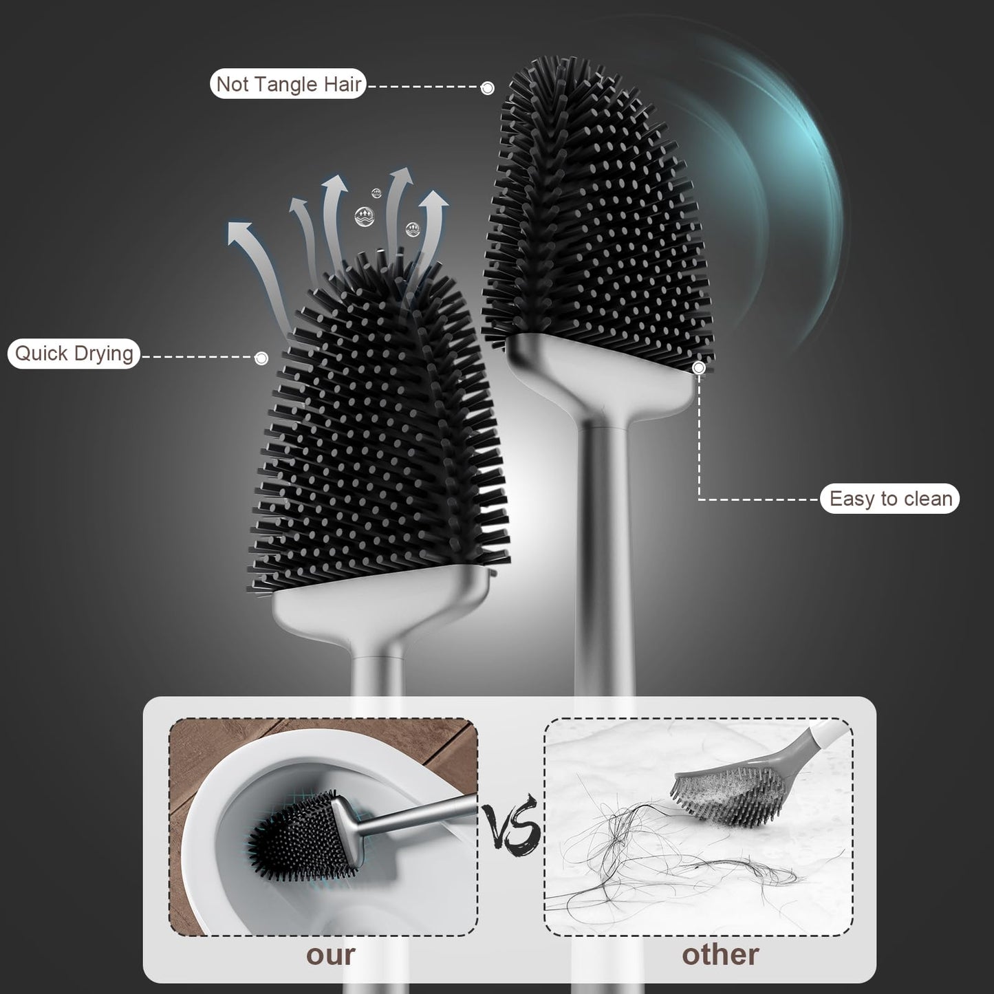 Toilet Brush Set with Holder and Flexible Head