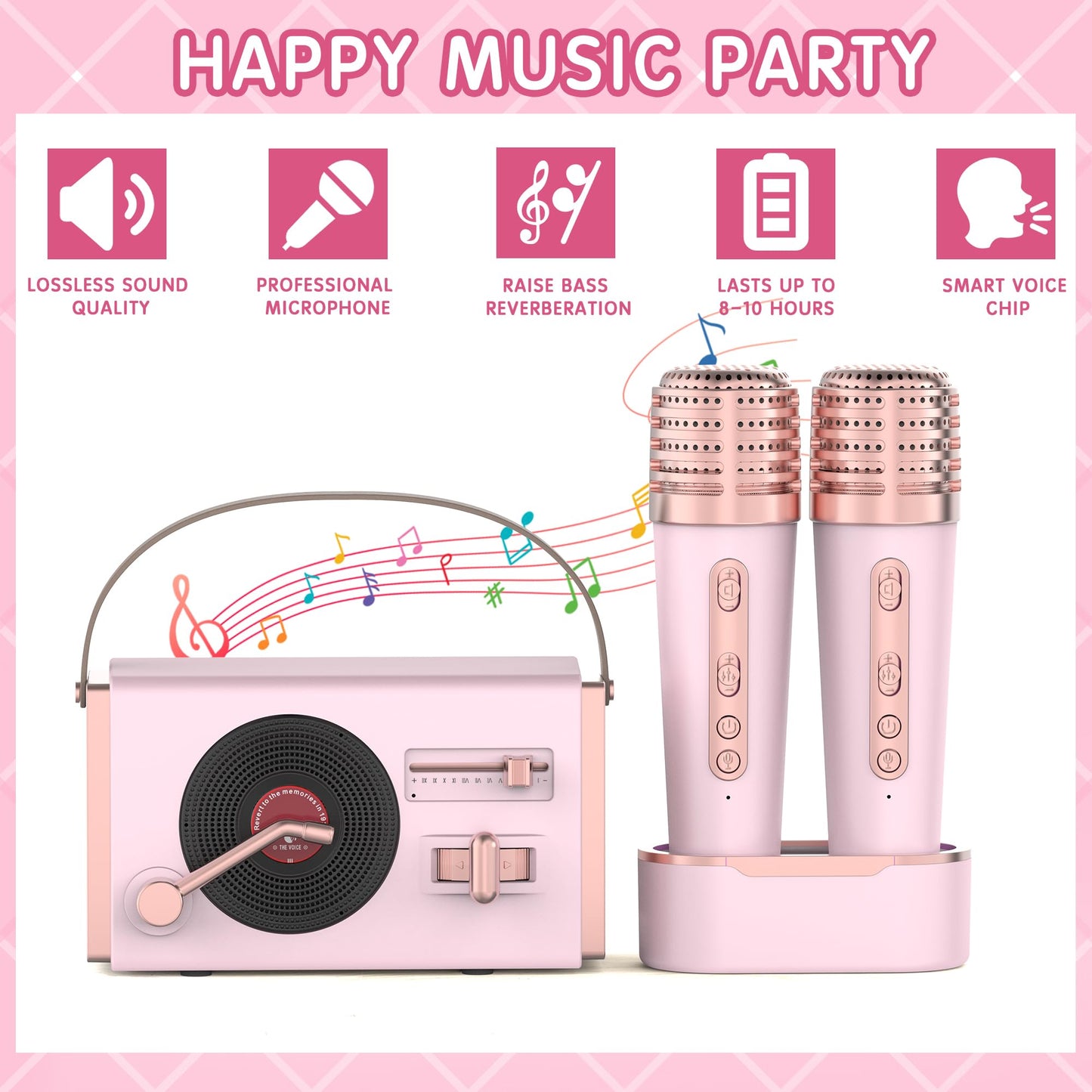 Mini Karaoke Machine with 2 Wireless Microphones