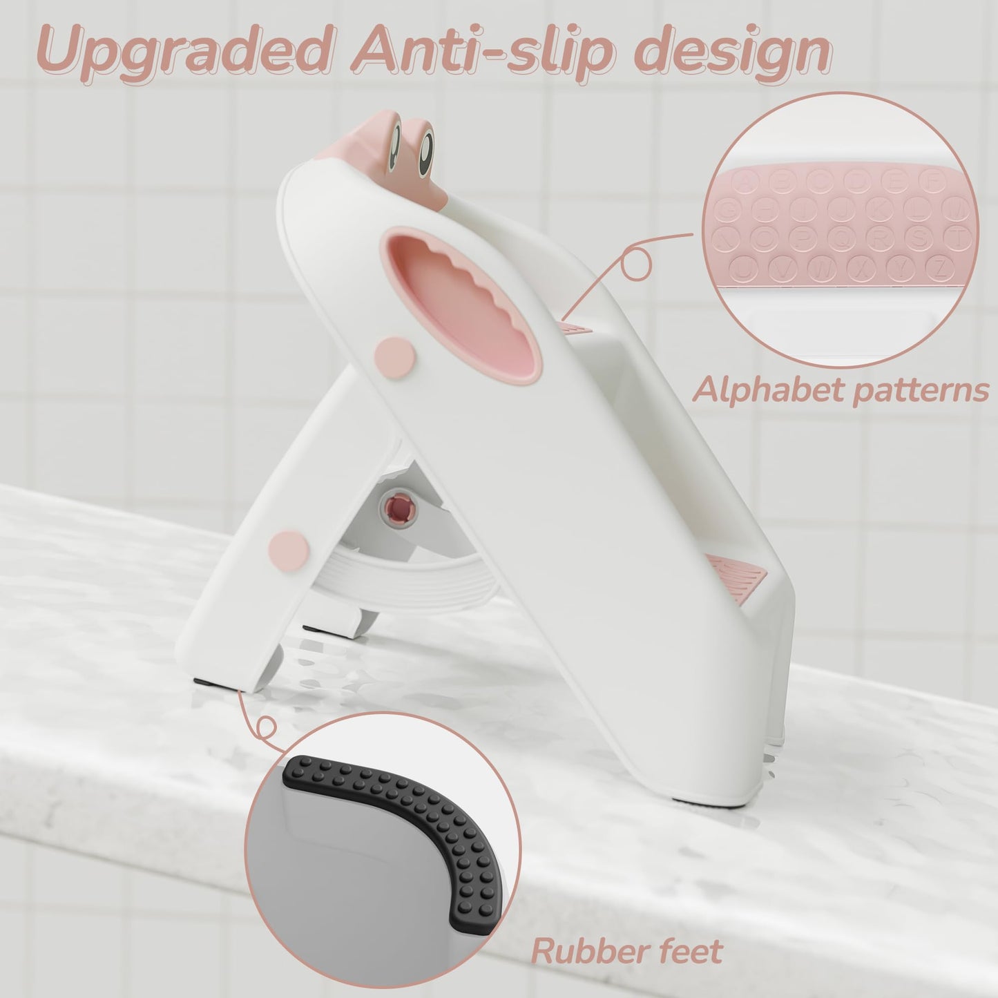Foldable Frog Step Stool for Toddlers, Pink