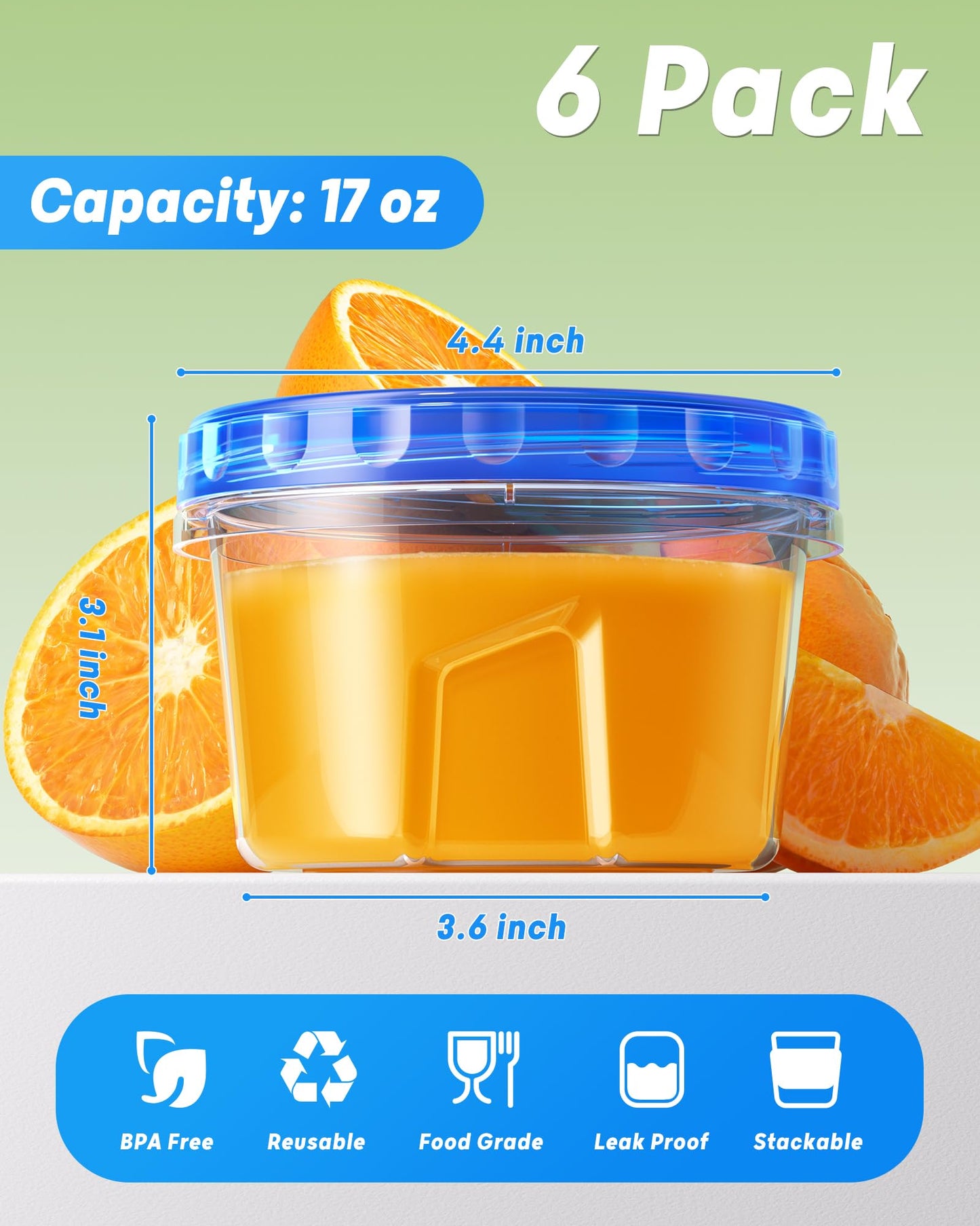 6 Pack BiuLeon Freezer Storage Containers with Lids
