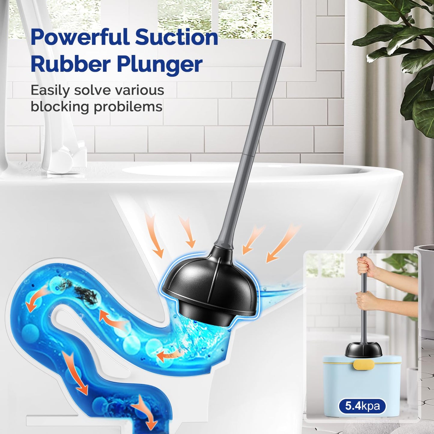 HAMITOR Toilet Plunger and Brush Set with Holder