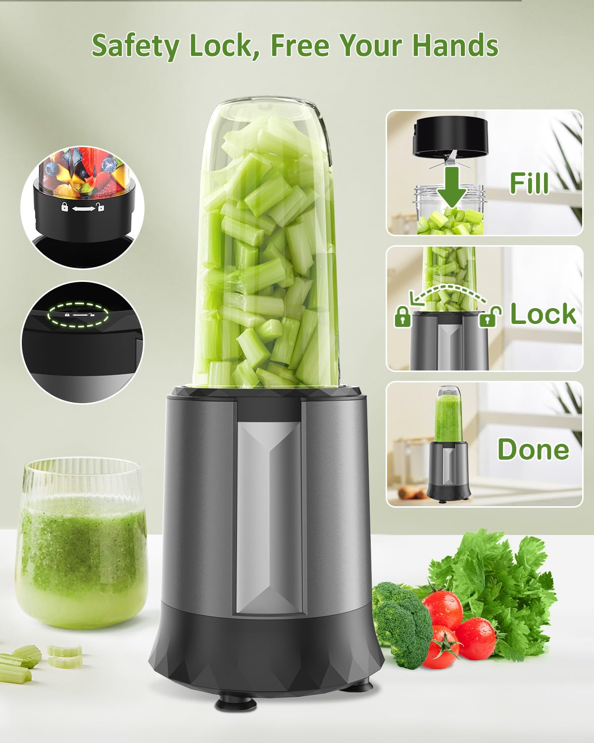 Compact 1300W Smoothie Blender with To-Go Cups