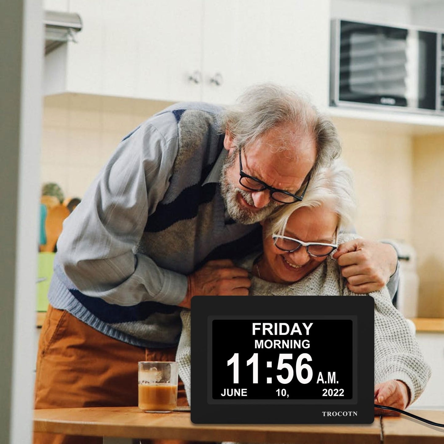 TROCOTN 7 Inches Calendar Clock Dementia Clock Large Display Alarm Clock with Auto DST for Seniors, 5 Display Modes Large Font Digital Clock with Custom Alarms Day Date Clock Wall Clock(Black)