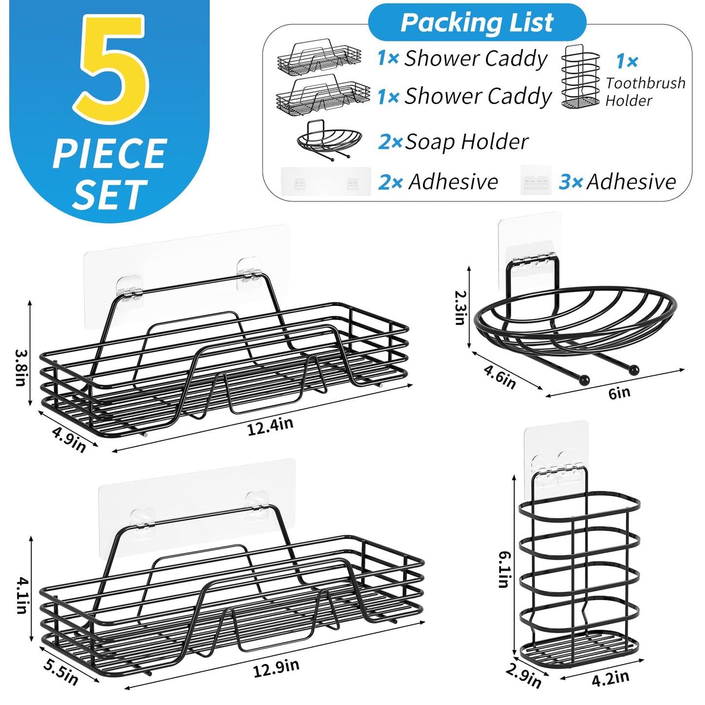 5-Pack Adhesive Shower Caddy Organizer Shelves