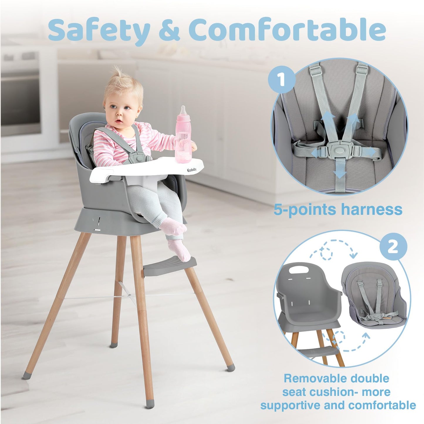 Ezebaby 6-in-1 Portable Baby High Chair