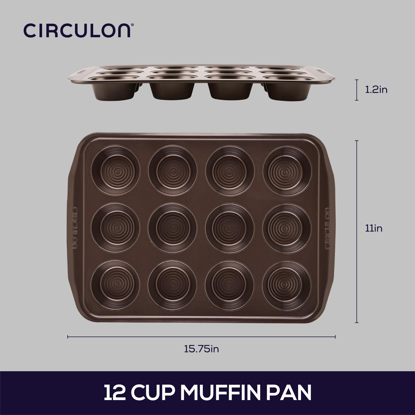 Circulon Nonstick 12-Cup Muffin Tin, Brown Steel