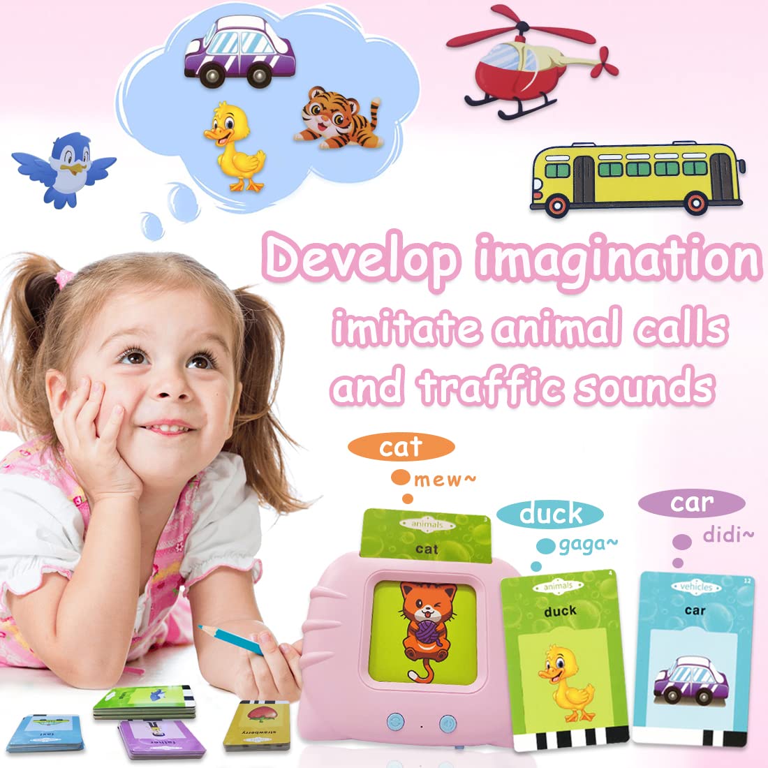 BAOXUE Toddler Learning Toys for 1 2 3 4 Year Old Girls Boys,Educational Toys for Toddlers Ages 2-4,Talking Flash Cards with 224 Sight Word,Speech Therapy Autism Toys Birthday Gift for Kids 1-3 (Pink)