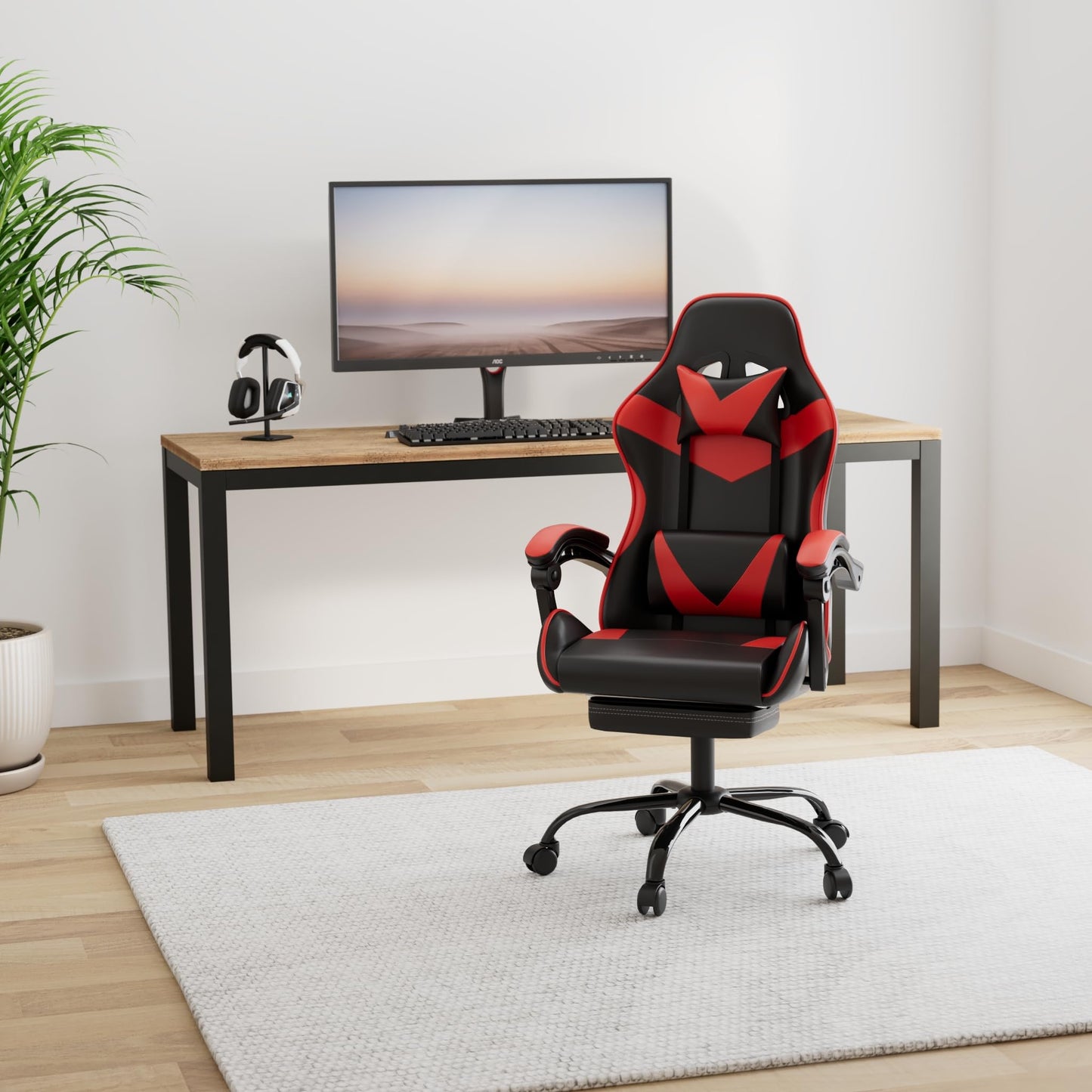 Ergonomic Gaming Chair with Footrest & Lumbar Support