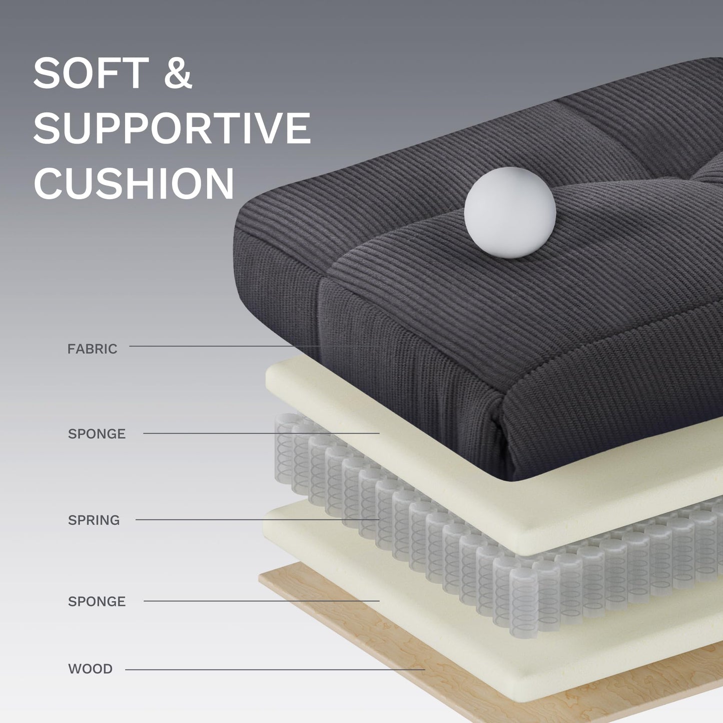 COLAMY Memory Foam Sofa with Ottoman - Dark Grey