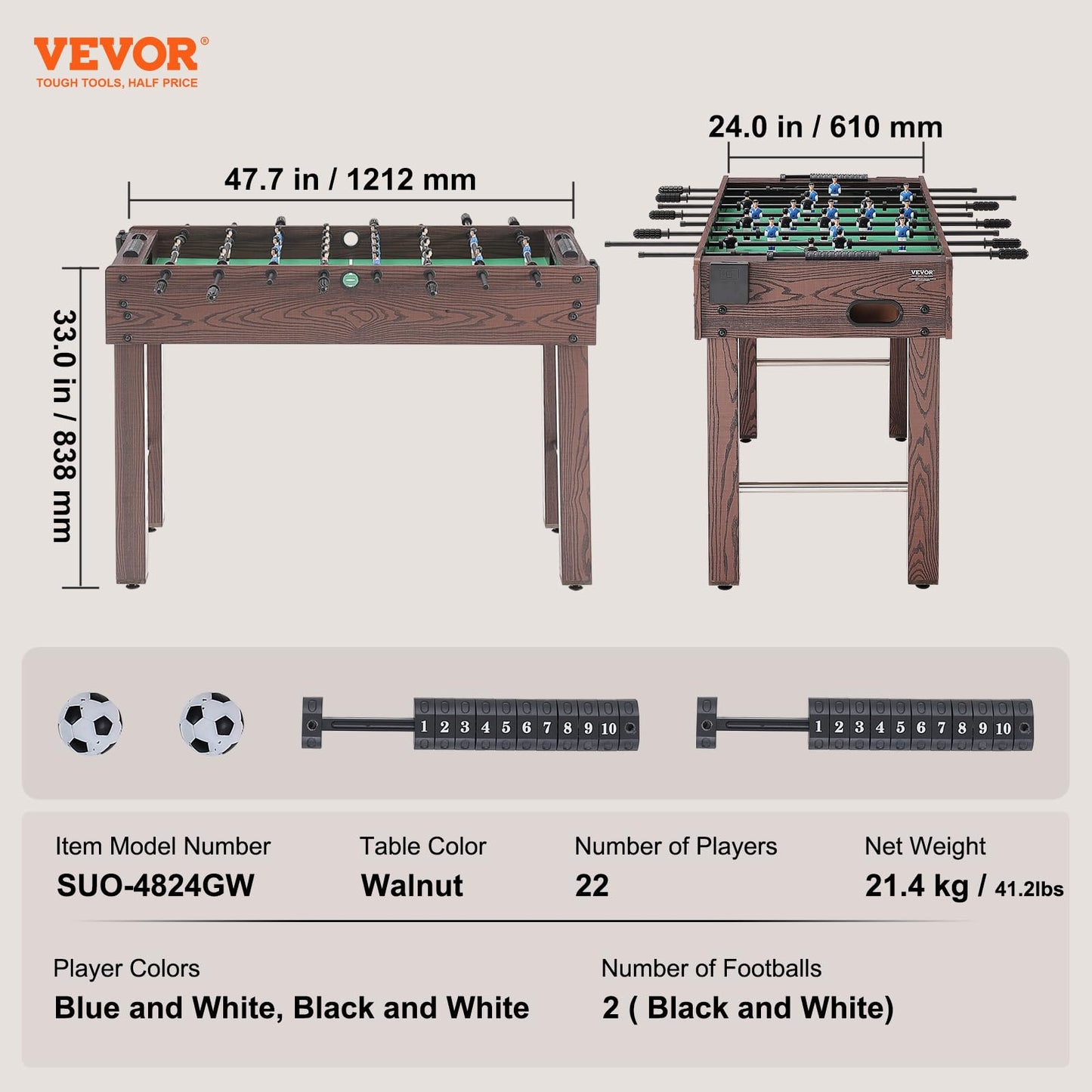 48-Inch Foosball Table for Home Game Room