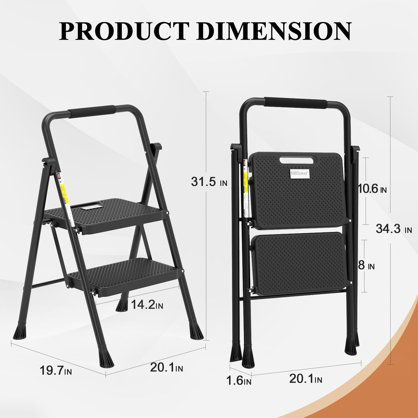 HBTower Folding Step Ladder with Anti-Slip Pedal
