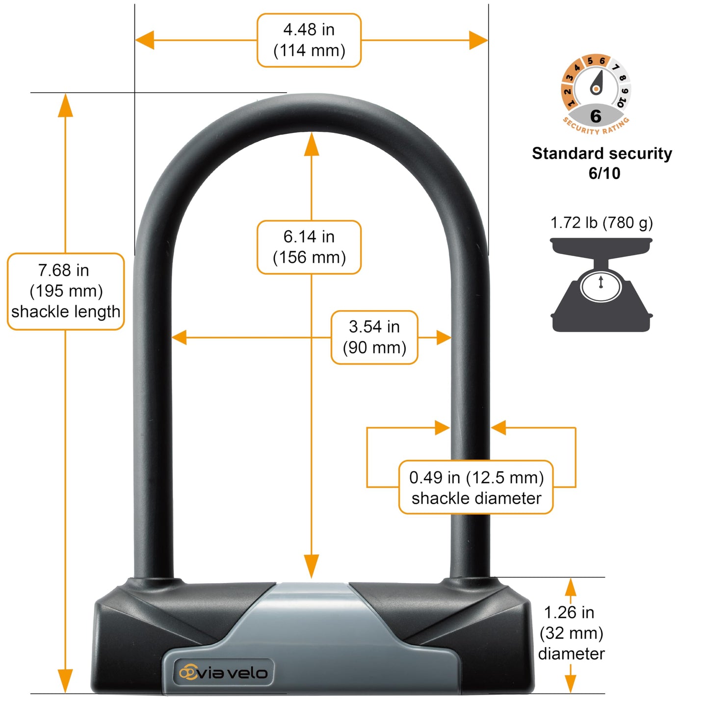 Via Velo Heavy Duty Bike U-Lock with Cable