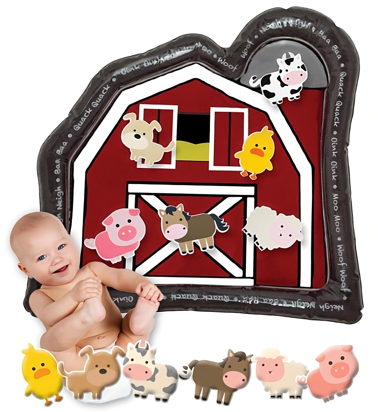 LaLa Lou Kids Tummy Time Mat Premium Inflatable Big Red Barn Farmer Toy Tummy Time Water Mat with Stimulation Toys Promoting Muscles Development and Motor Skills in Infants and Toddlers